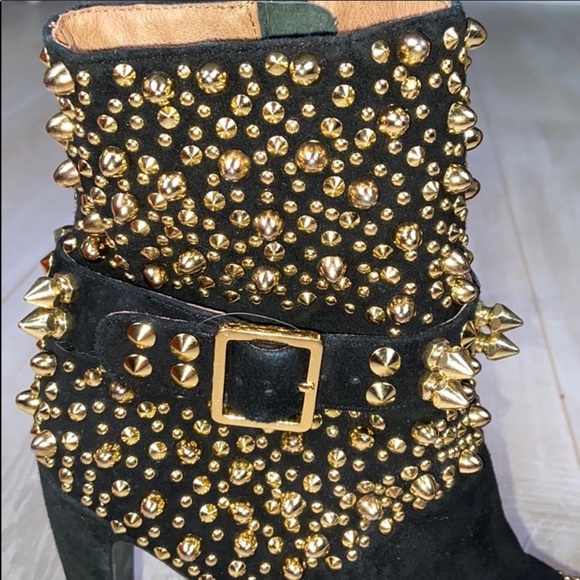 JEFFREY CAMPBELL Black Suede Gold Studded Booties - Picture 7 of 11
